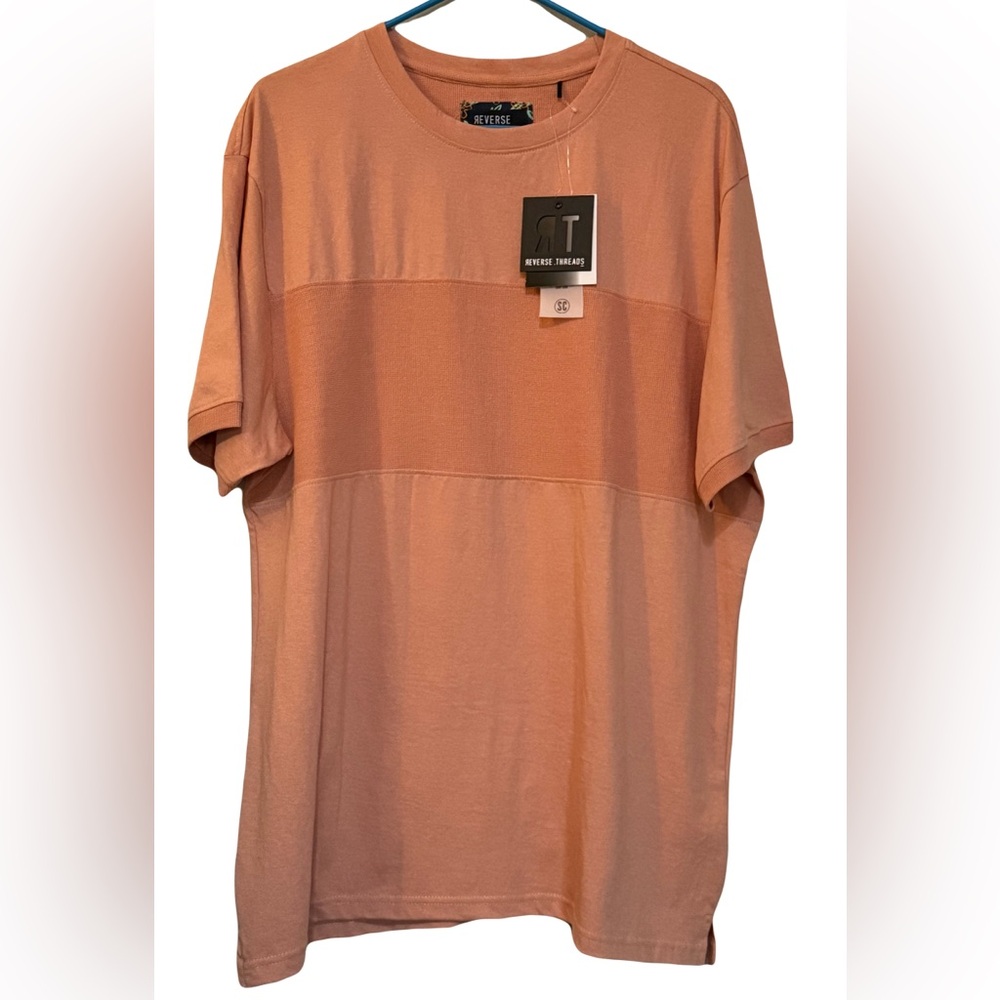 NWT Men's Orange Coral Waffle Panel Short Sleeve Tee T-Shirt